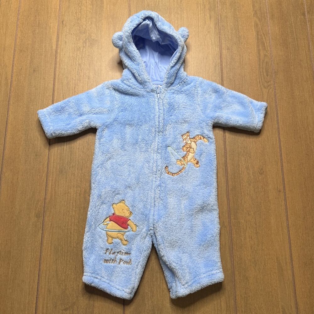 Vintage Disney Baby Winnie the Pooh Fleece Bunting Snowsuit Hooded - 0-3M